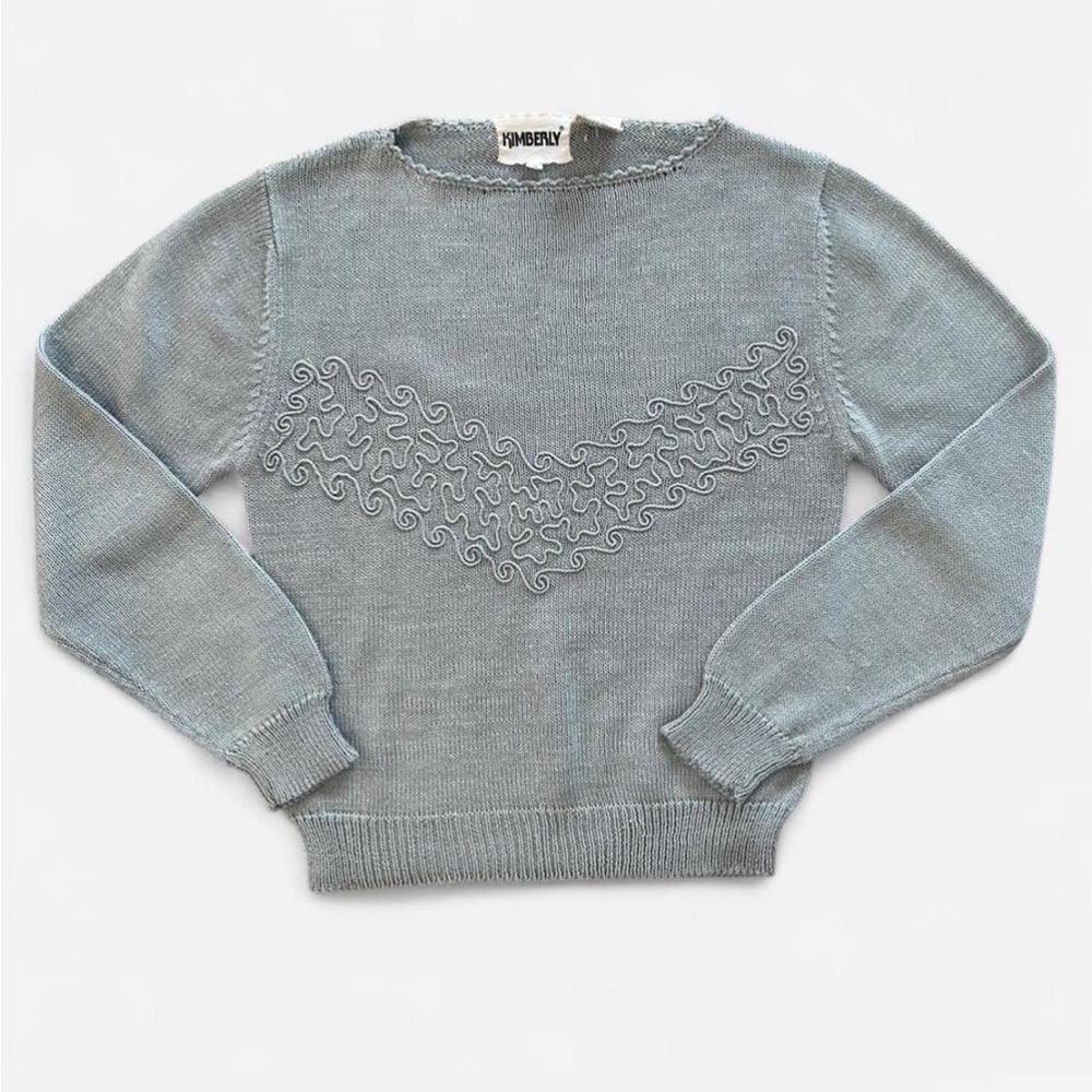 Vintage Kimberly Knit Sweater | Pastel Blue Soutache Detailing